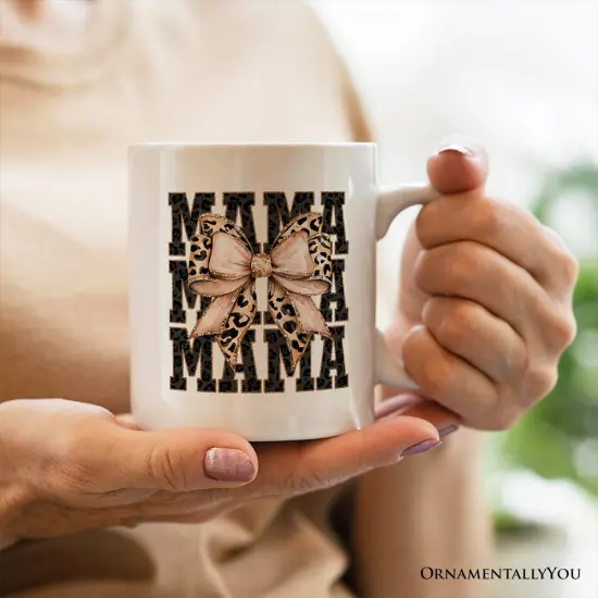 Glitter Leopard Mama Mug, Coquette Bow Glam Gift {1}