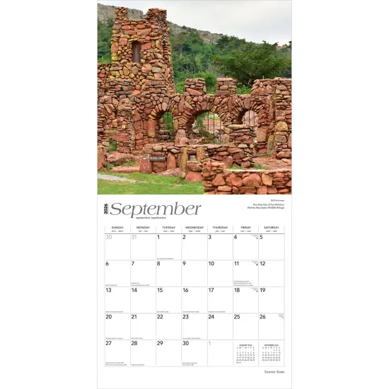 Sooner State | Oklahoma Places | 2026 12 x 24 Inch (Hanging) Monthly Square Wall Calendar | Plastic-Free {4}