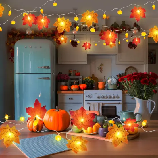 20 Pack Fall Decor Lighted Fall Garland, Total 200 Ft 400 LED Fall Maple Leaves {4}