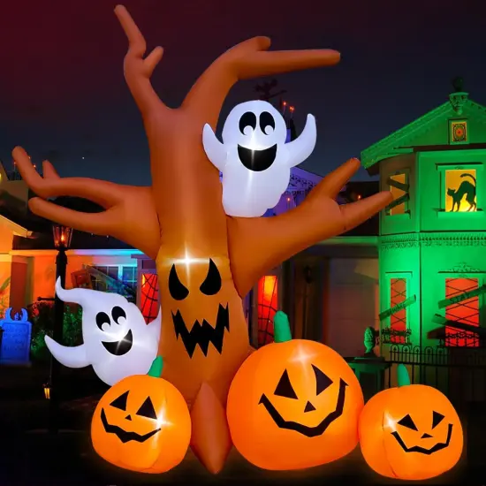 8 Ft Halloween Inflatable Dead Tree with Ghosts Pumpkins Decoration {3}