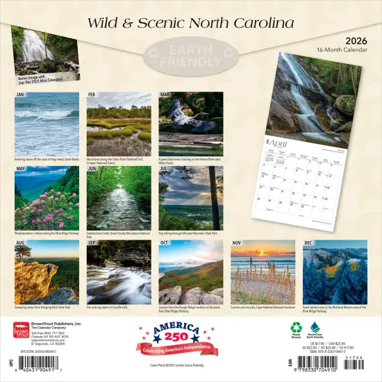 North Carolina Wild & Scenic | 2026 12 x 24 Inch (Hanging) Monthly Square Wall Calendar | Plastic-Free {2}