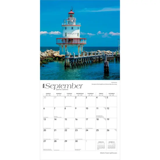 Atlantic Coast Lighthouses | 2026 12 x 24 Inch (Hanging) Monthly Square Wall Calendar | Plastic-Free {4}