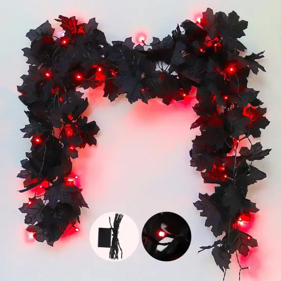 2 Pack Halloween Fall Garland with Lights, Maple Leaf for Stairs {1}