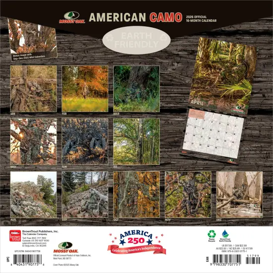Mossy Oak American Camo OFFICIAL | 2026 12 x 24 Inch (Hanging) Monthly Square Wall Calendar | Plastic-Free {2}
