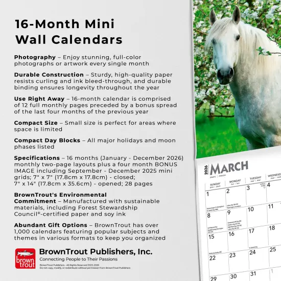 Horse Lovers | 2026 7 x 14 Inch (Hanging) Monthly Mini Wall Calendar {6}