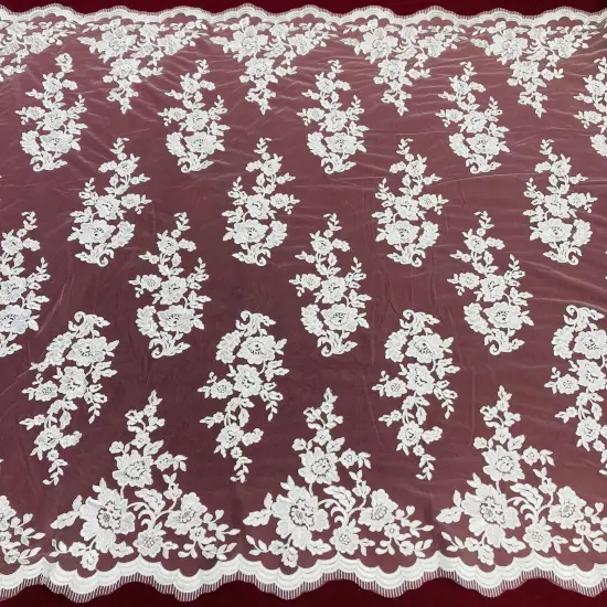 1 Yard Corded Bridal Lace Fabric Embroidered on 100% Polyester Net Mesh 54" Width Gold {5}