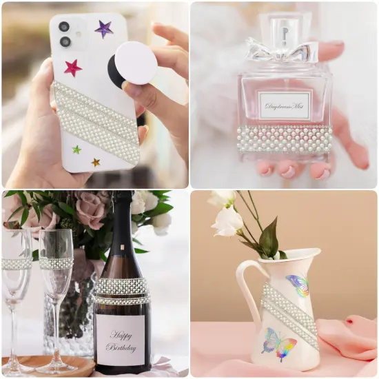 Wrapables 3 Yards Self Adhesive Pearl and Crystal Rhinestone Ribbons, Tape Strips Trim for DIY Crafts Wedding Party Decoration (Set of 3) {4}