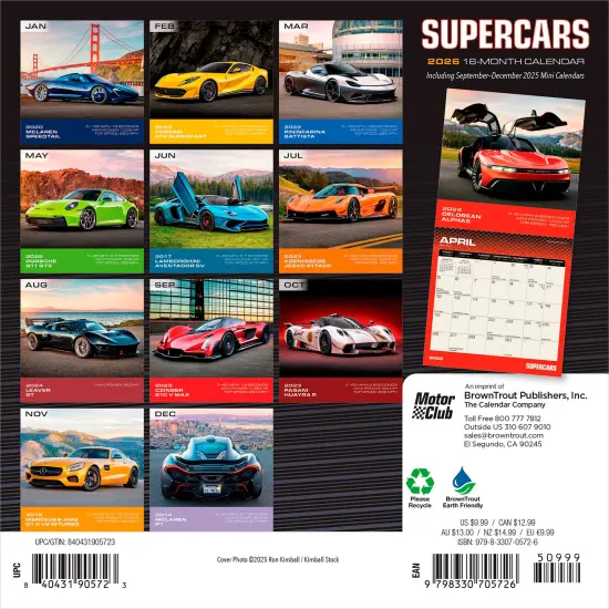 Supercars | 2026 7 x 14 Inch (Hanging) Monthly Mini Wall Calendar {2}