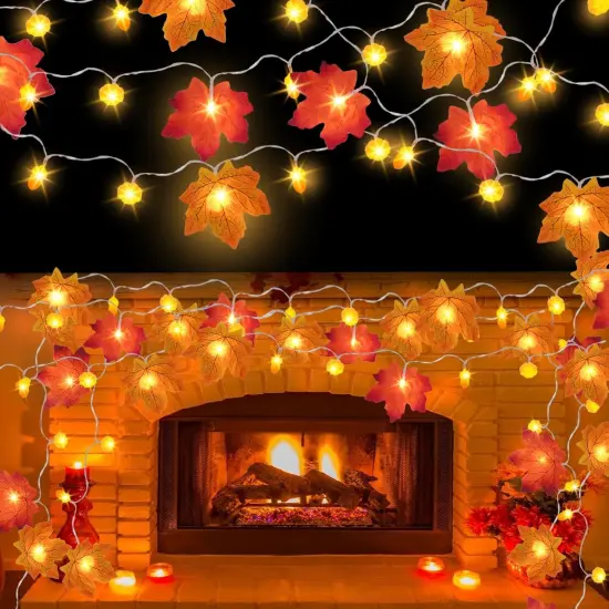 20 Pack Fall Decor Lighted Fall Garland, Total 200 Ft 400 LED Fall Maple Leaves {1}