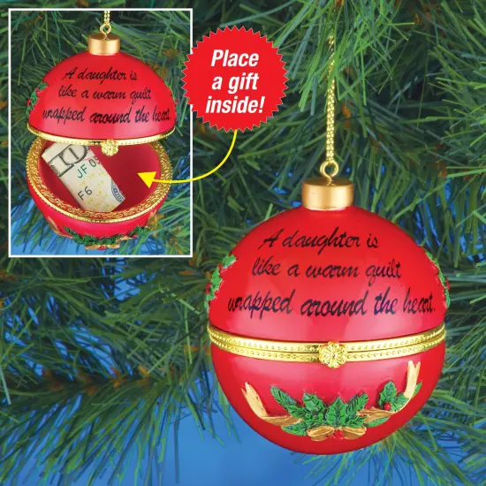 Collections Etc Holiday Sentiment Trinket Ornaments with Heartwarming Quote and Gold Hanger - Compartment Inside for Small Gift {3}