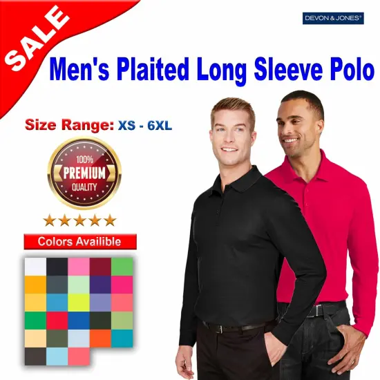 Devon & Jones&reg; CrownLux Performance Men's Plaited Long Sleeve Polo True Royal {2}
