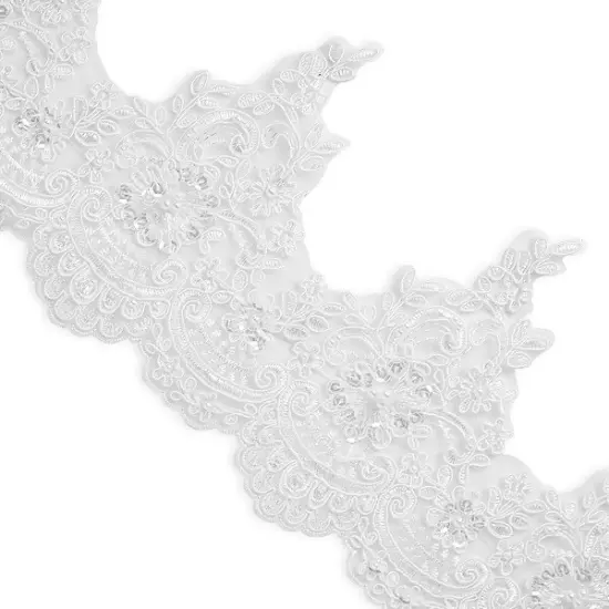 5 yards of Marie Embroidered Organza Lace Trim with Pearls and Sequin | 5 yard cut Ivory {2}