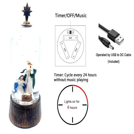 12" Water Snow Globe with Nativity Inside - Elegant Christmas Decoration {2}