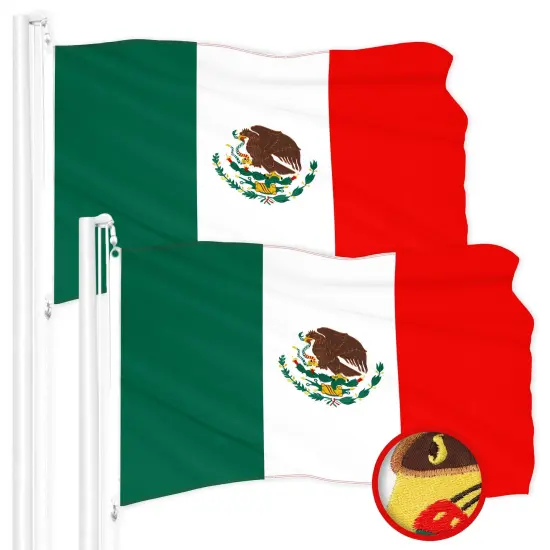 G128 2 Pack: Mexico Mexican Flag | 1x1.5 Ft | ToughWeave Series Embroidered 300D Polyester | Country Flag, Embroidered Design, Indoor/Outdoor, Brass Grommets {1}