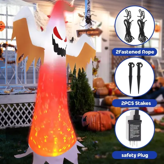 8FT Giant Halloween Inflatable Ghost with red Flame lamp Inside, Blow up Halloween Inflatable Outdoor Decoration Jumbo Party Yard Decoration (Ghost with Flame lamp) {3}
