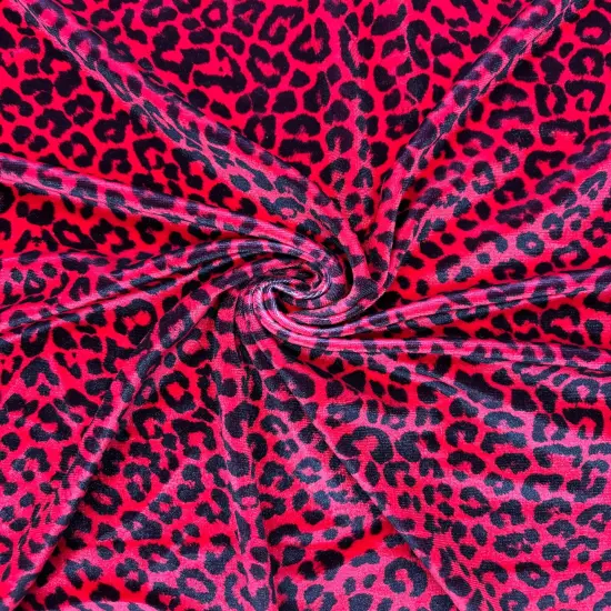 1 Yard Red Leopard Print Stretch Velvet Fabric for Costumes Leggings Dancewear Streetwear {2}