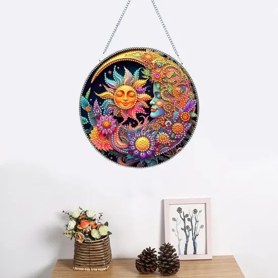 Diamond Art Painting Pendant Kits 5D Diamond Art Painting Art Hanging Kit Sun and Moon DIY Diamond Crystal Window Pendant Kit for Adults Gift Wall Home Decoration {2}