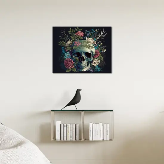 Skull Paint by Numbers, Beautiful Flowers Paint by Numbers, Skull with Flowers Painting Kit with Brushes and Pigment, DIY Oil Painting Kit for Wall Decor, 16x20 Inch {4}