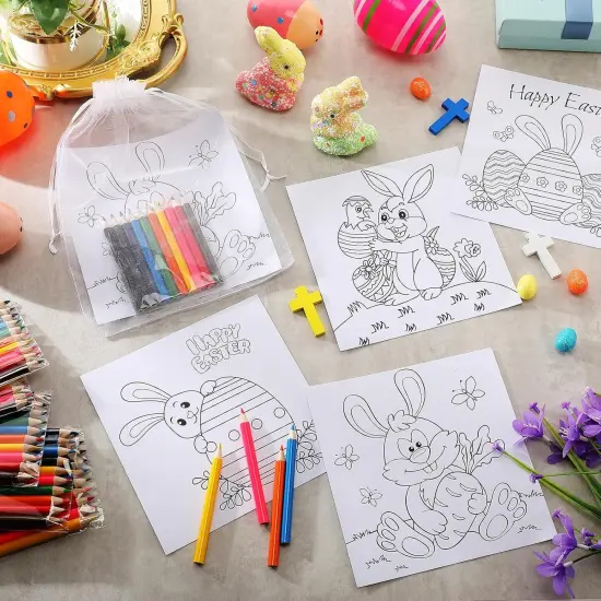20 Sets Easter Activity for Kids 20 Pcs Easter Coloring Page with 20 Pack Coloring Pencils and Organza Bags {4}