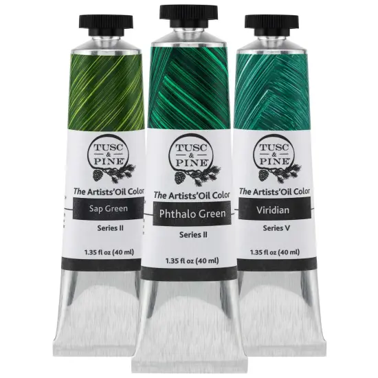 Tusc & Pine Artist Oil Paint - Greens, Set of 3 40 ml, Non-Yellowing, Rich & Creamy Consistency, Maximum Pigment Load, Small Batch Milled Oil Paints Made in the USA for Professional Artists {3}