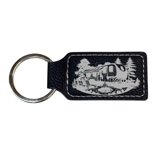 Keychain - Rectangle - Camping RV - Leather Pink/Black {2}