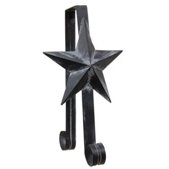 Rustic Star Double Wreath Holder Black Metal Over Door Decorative Hooks for Seasonal Decor {1}