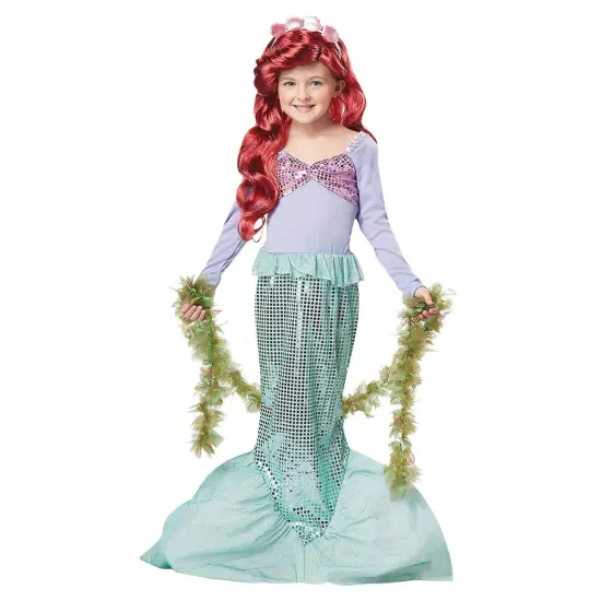 Girls Little Mermaid Costume Glittery Dress with Seashell Headband {1}
