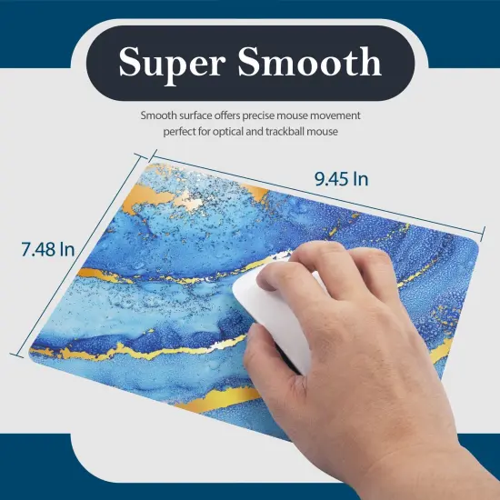 Marble Mouse Pad with Anti Slip Backing for Desktop, Blue & Gold {7}