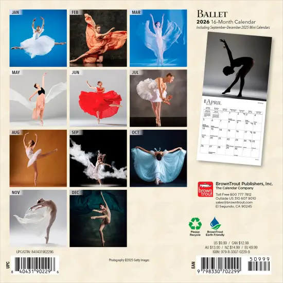 Ballet | 2026 7 x 14 Inch (Hanging) Monthly Mini Wall Calendar {2}
