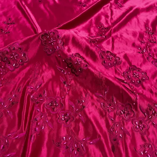 1 Yard Beaded Bridal Lace Fabric Embroidered Floral Satin Gown Couture 54" Width Navy {4}