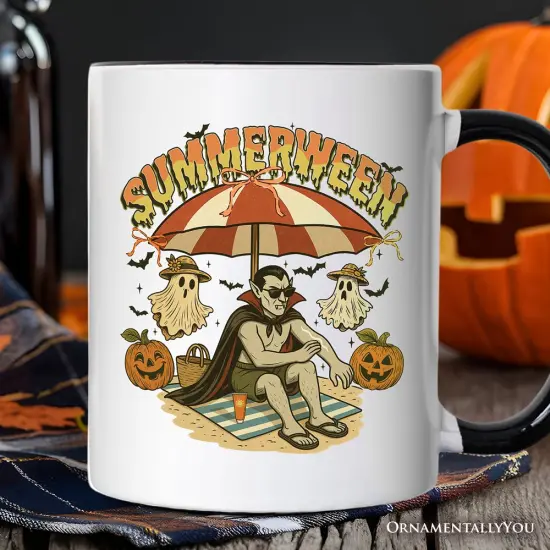 Summerween Vampire Dracula Mug, Retro Halloween Beach Gift for Horror Spooky Summer Season {4}