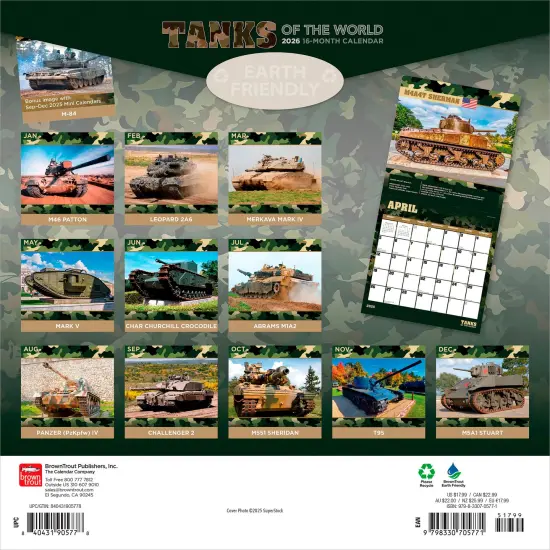 Tanks of the World | 2026 12 x 24 Inch (Hanging) Monthly Square Wall Calendar | Plastic-Free {2}