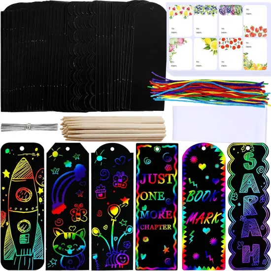 48 Sets 6 Styles Magic Color Scratch Bookmarks Making Craft Kits {1}