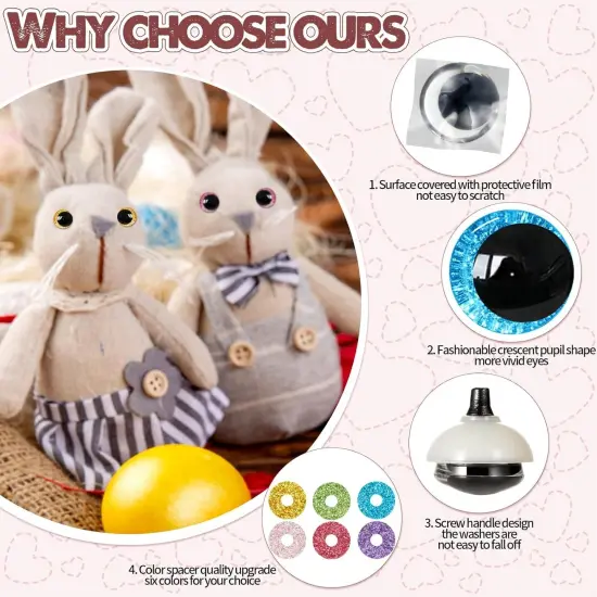 48pcs 30mm 3D Glitter Safety Eyes for Crocheting with Washers {3}