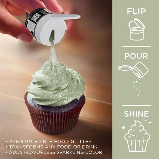 Bakell - Soft Olive Green Tinker Dust Edible Glitter (5g, 1x Jar) for Food, Desserts, and Beverages! {3}