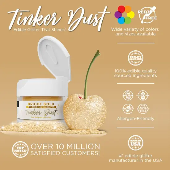 Bakell - Bright Gold Tinker Dust Edible Glitter (5g, 1x Jar) for Food, Desserts, and Beverages! {2}