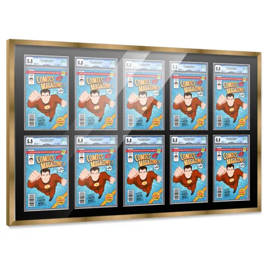 Comic Book Frame with Mat for 10 Graded Comics - Bronze Wood Comic Frame With Black Mat for 8.125x13 Comics - 44x28.25 Frame Size {7}