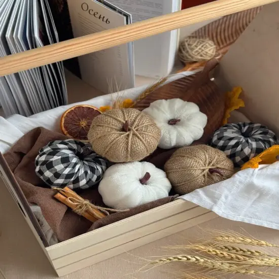 12 PCS Plaid & Burlap Faux Pumpkins &ndash; Small Fabric Foam Pumpkins in Black & White for Fall Decor, Thanksgiving, Halloween, Wedding & Farmhouse Decorations {2}