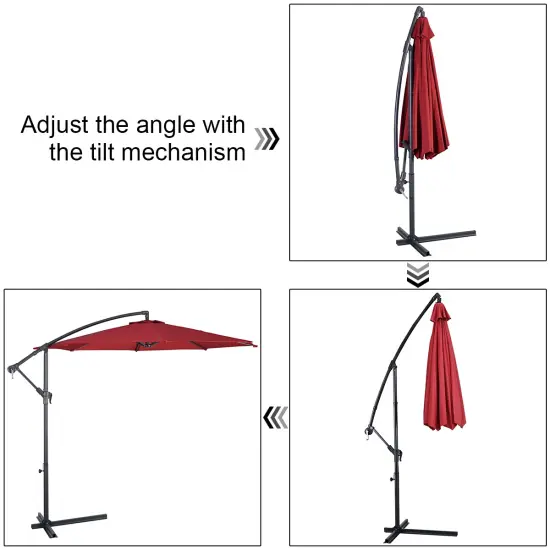 Costway 10' Hanging Umbrella Patio Sun Shade Offset Outdoor Market W/t Cross Base Burgundy {5}