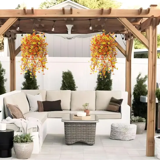 Artificial Fake Hanging Mums Flowers Plants Basket for Fall {3}