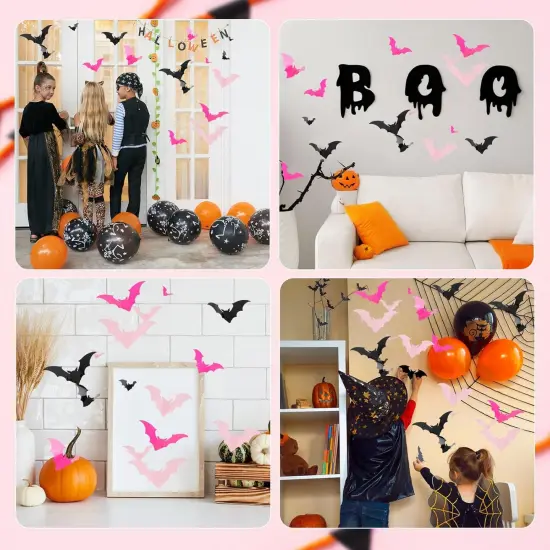 144pcs Pastel Halloween Bats Wall Decoration {4}