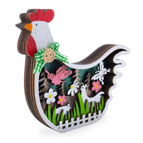 Chicken Shape Spring Garden with Butterflies and Chicks Wooden Figurine {3}