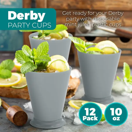 4E's Novelty Mint Julep Plastic Cups 12 Pack 10 Oz Bulk - for Kentucky Themed Derby Party Supplies Decorations Kids Table Centerpiece Horse Racing Birthday Tableware {4}