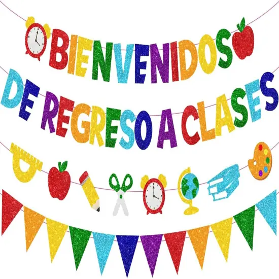 Glitter Back To School Decorations Bienvenidos Banner {1}