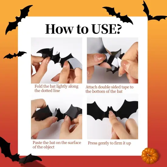 Black Bats Halloween Wall Stickers - 120pcs {4}