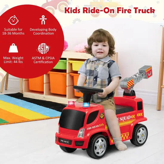 Costway Kids Ride On Fire Truck Foot-to-Floor Sliding Push Car w/ Music & Bubble Maker {5}