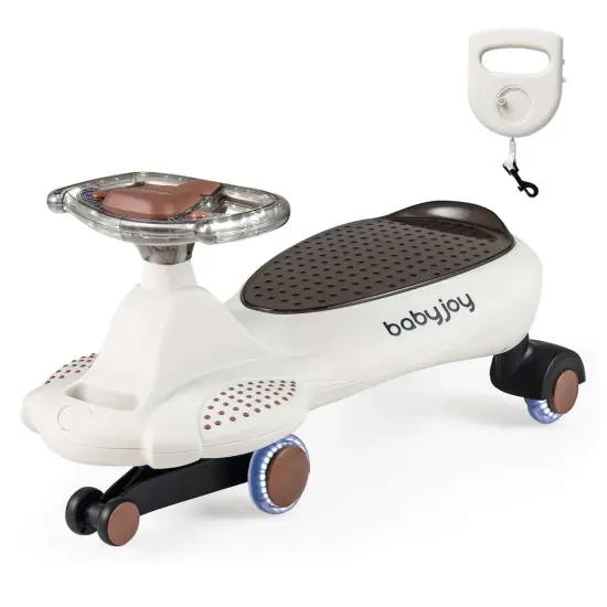 Babyjoy Wiggle Car with Hauling Rope Ride on Toy with Under-Seat Storage &Swing Car Beige/Green {7}