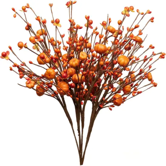 17 Inch Fall Floral Picks Orange Pumpkin Picks with Berry {1}
