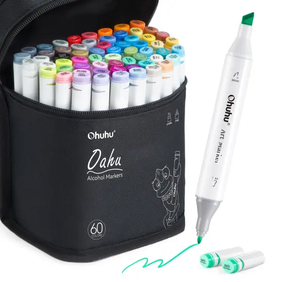 Ohuhu Oahu 60 Colors Alcohol-Based Markers - Dual Tip Chisel & Fine {1}