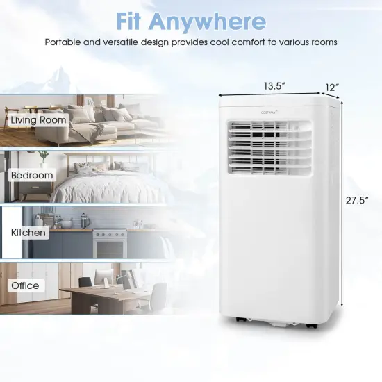 Costway 6000 BTU (10000 BTU ASHRAE) Portable Air Conditioner 3-in-1 AC Unit With Cool Dehum Fan Sleep Mode {3}